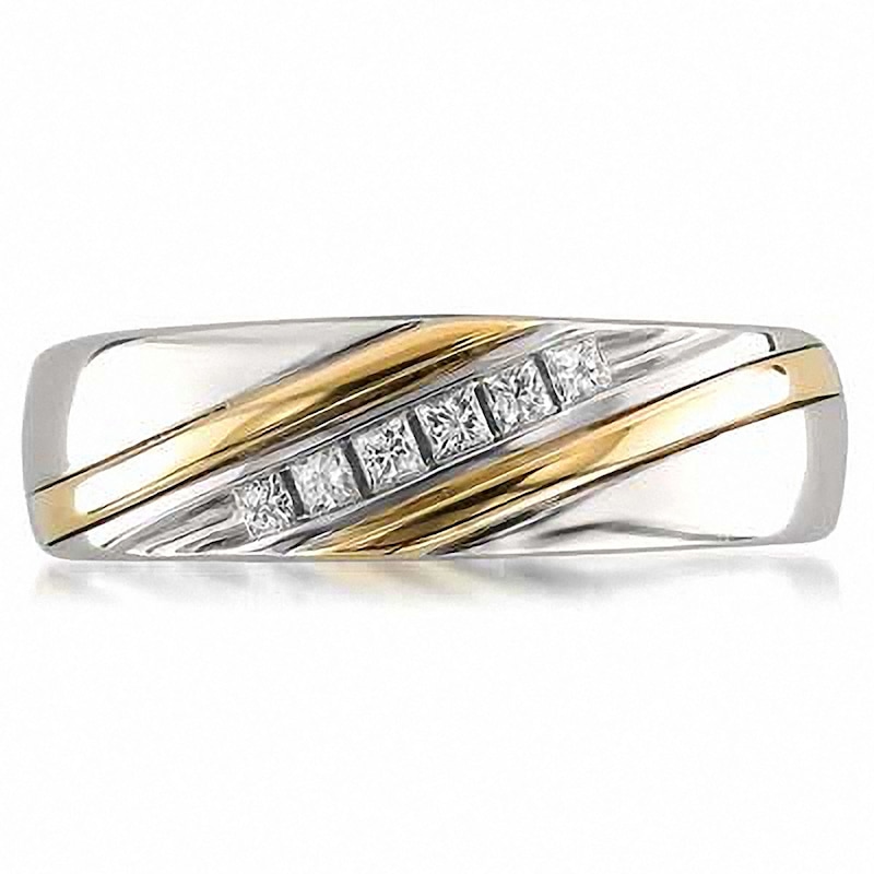 Men's 1/5 CT. T.W. Square-Cut Diamond Slant Band in 14K Two-Tone Gold