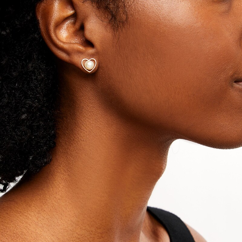 Main Image 2 of 6.0-6.5mm Freshwater Cultured Pearl Heart Wire Stud Earrings in 10K Gold