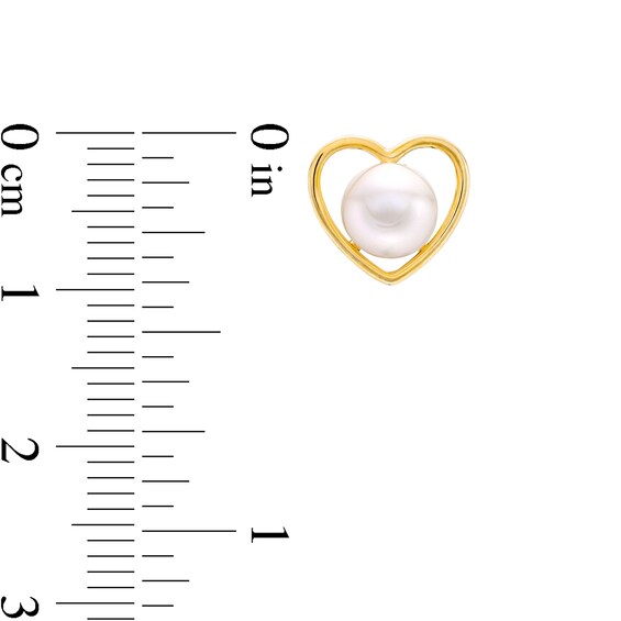 6.0-6.5mm Freshwater Cultured Pearl Heart Wire Stud Earrings in 10K Gold