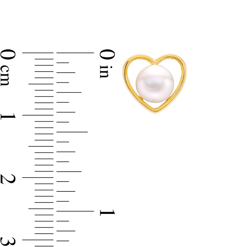 Main Image 3 of 6.0-6.5mm Freshwater Cultured Pearl Heart Wire Stud Earrings in 10K Gold