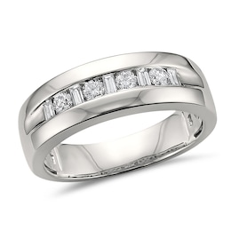 1/2 CT. T.W. Baguette and Round Alternating Channel Band in 14K White Gold