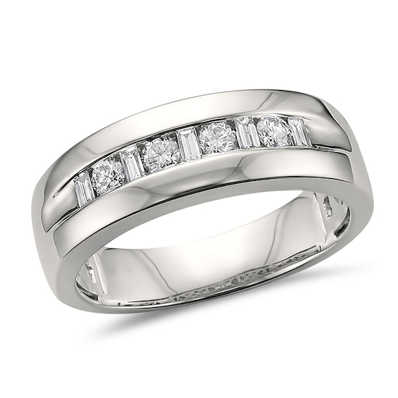 1/2 CT. T.w. Baguette and Round Alternating Channel Band in 14K White Gold