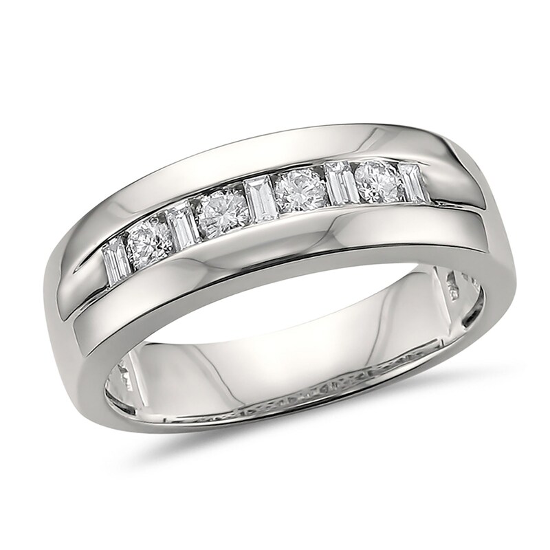Main Image 1 of Men's 1/2 CT. T.W. Baguette and Round Alternating Channel Band in 14K White Gold