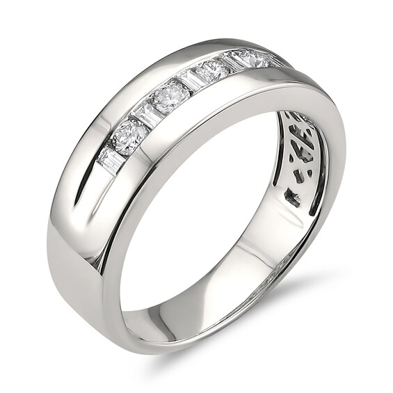 1/2 CT. T.w. Baguette and Round Alternating Channel Band in 14K White Gold