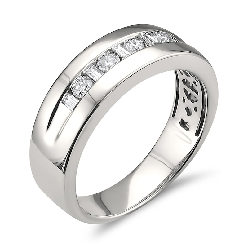 Main Image 2 of Men's 1/2 CT. T.W. Baguette and Round Alternating Channel Band in 14K White Gold
