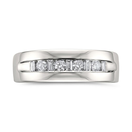 1/2 CT. T.w. Baguette and Round Alternating Channel Band in 14K White Gold