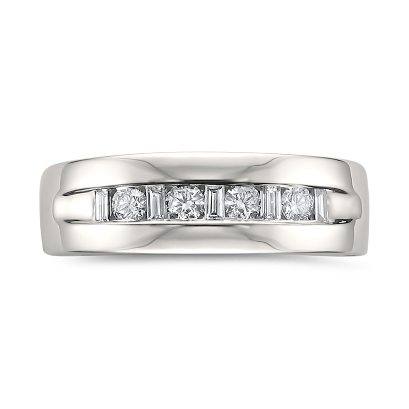 Main Image 3 of Men's 1/2 CT. T.W. Baguette and Round Alternating Channel Band in 14K White Gold