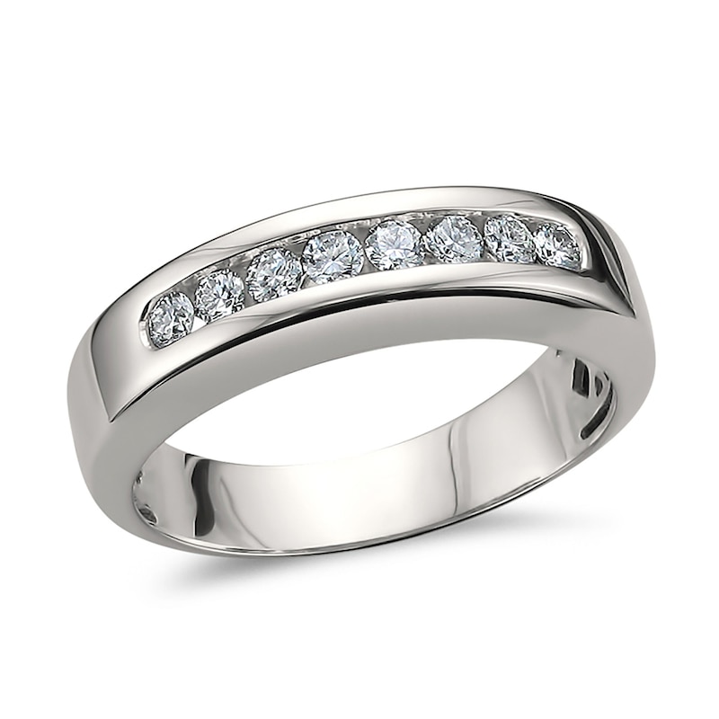 Men's 1/2 CT. T.W. Diamond Eight Stone Channel Band in 14K White Gold