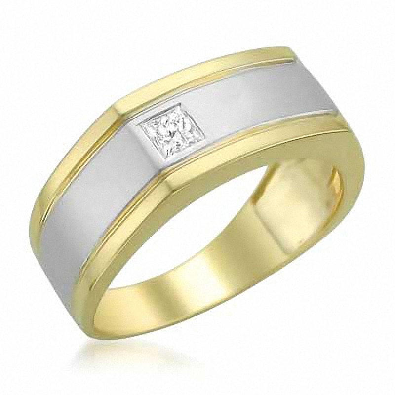 Main Image 1 of 1/5 CT. Square-Cut Diamond Offset Solitaire Band in 14K Two-Tone Gold