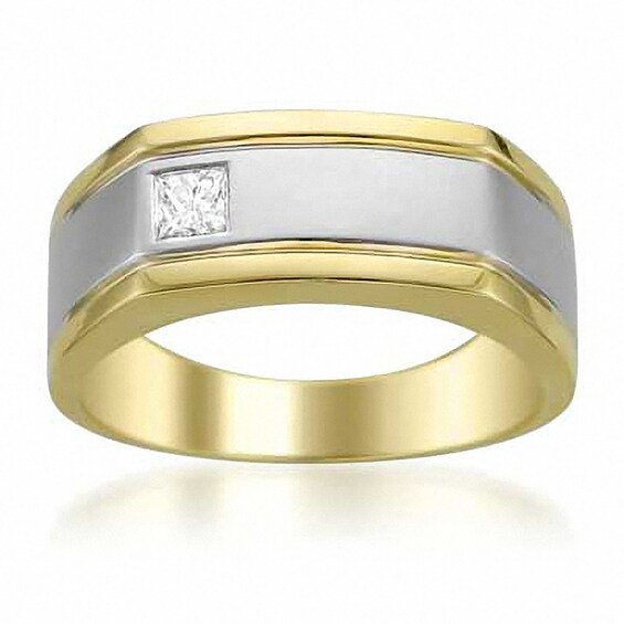 1/5 CT. Square-Cut Diamond Offset Solitaire Band in 14K Two-Tone Gold
