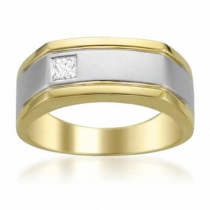 Main Image 2 of 1/5 CT. Square-Cut Diamond Offset Solitaire Band in 14K Two-Tone Gold