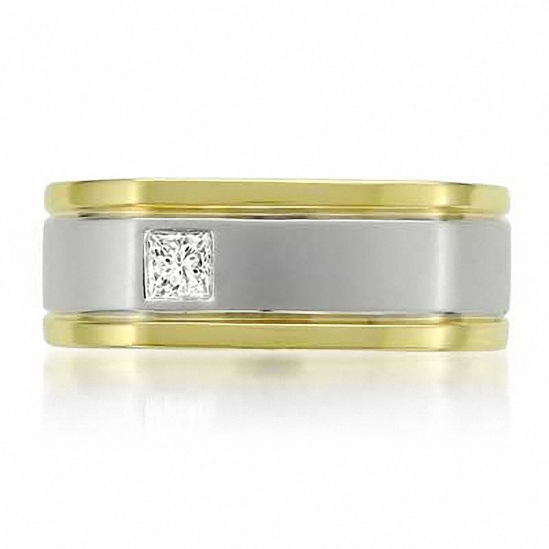 Main Image 3 of 1/5 CT. Square-Cut Diamond Offset Solitaire Band in 14K Two-Tone Gold