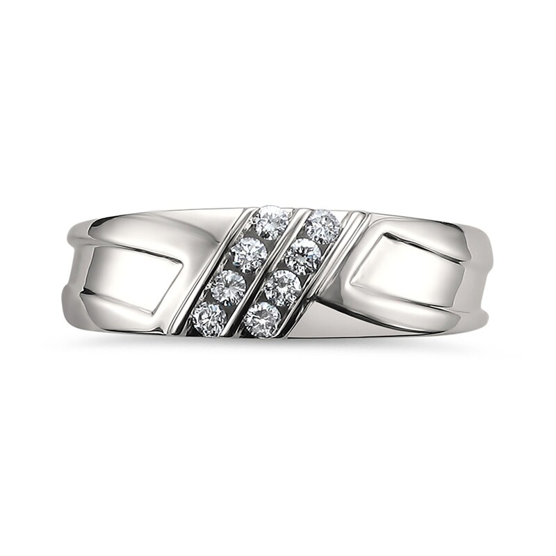 Main Image 3 of 1/4 CT. T.W. Diamond Textured Band in 14K White Gold