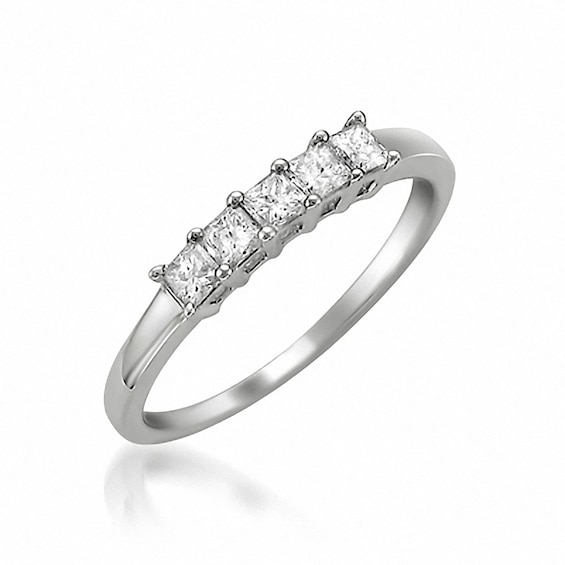 1/2 CT. T.w. Princess-Cut Diamond High Profile Five Stone Ring in 14K White Gold