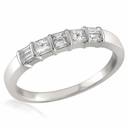 1/3 CT. T.W. Baguette and Princess-Cut Diamond Alternating Band in 14K White Gold