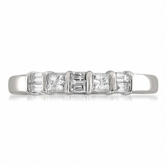 1/3 CT. T.w. Baguette and Princess-Cut Diamond Alternating Band in 14K White Gold