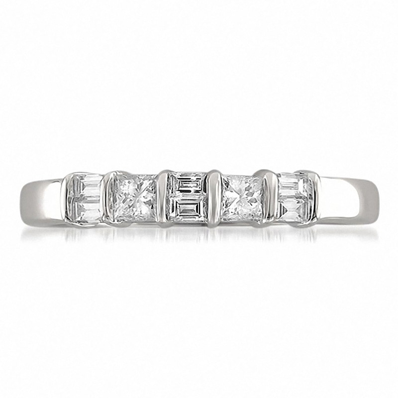 Main Image 3 of 1/3 CT. T.W. Baguette and Princess-Cut Diamond Alternating Band in 14K White Gold
