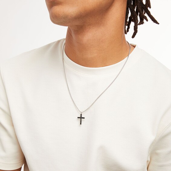 Vera Wang Men 1-1/2 CT. T.w. Black Diamond Cross Pendant in Sterling Silver