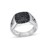 Thumbnail Image 1 of Vera Wang Men 7/8 CT. T.W. Cushion Black Multi-Diamond Signet Ring in Sterling Silver with Black Rhodium