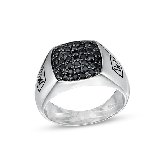 Vera Wang Men 7/8 CT. T.w. Cushion Black Multi-Diamond Signet Ring in Sterling Silver with Black Rhodium