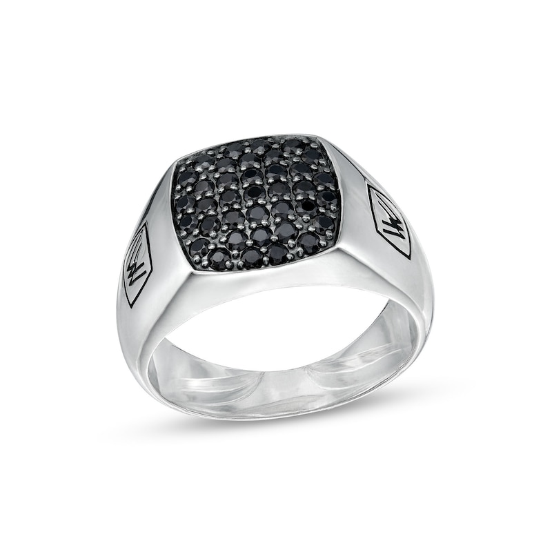 Main Image 1 of Vera Wang Men 7/8 CT. T.W. Cushion Black Multi-Diamond Signet Ring in Sterling Silver with Black Rhodium