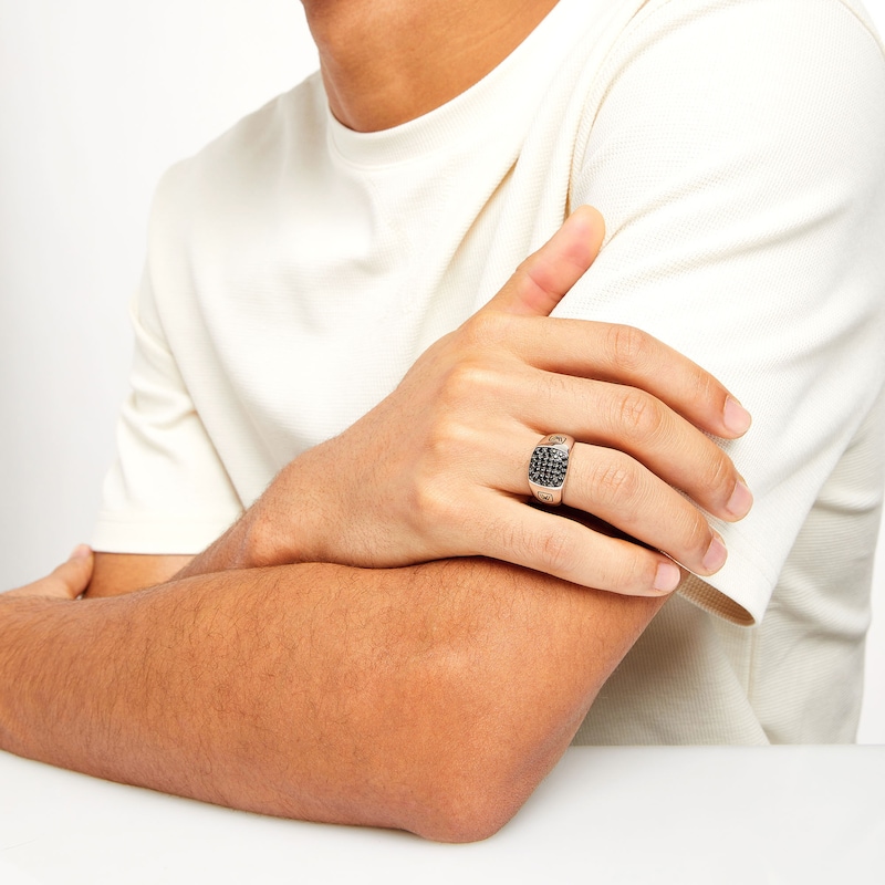 Main Image 2 of Vera Wang Men 7/8 CT. T.W. Cushion Black Multi-Diamond Signet Ring in Sterling Silver with Black Rhodium