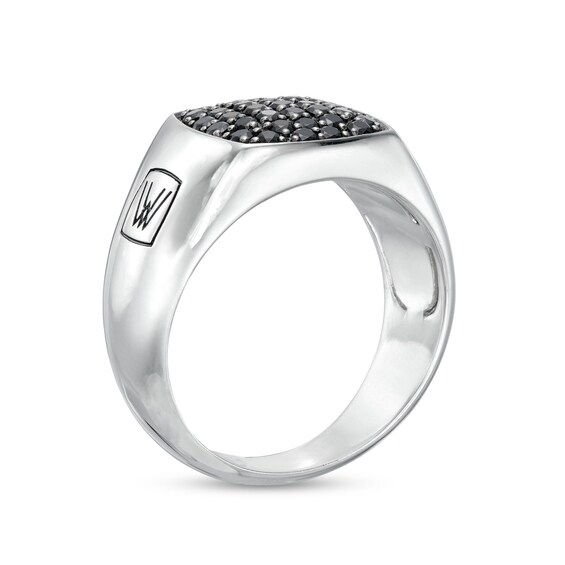 Vera Wang Men 7/8 CT. T.w. Cushion Black Multi-Diamond Signet Ring in Sterling Silver with Black Rhodium