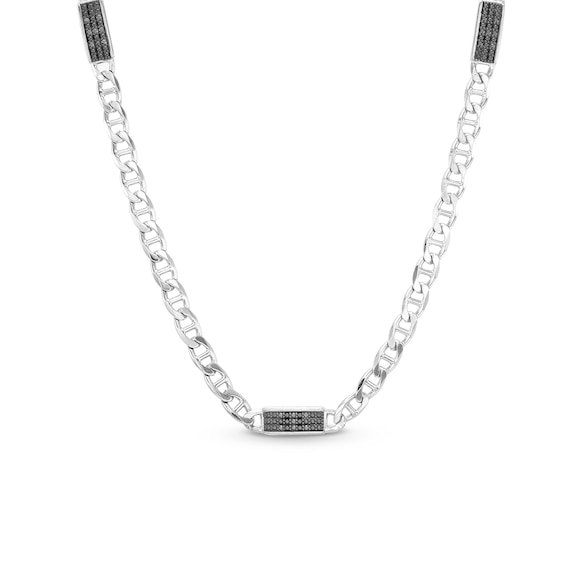 Vera Wang Men 5/8 CT. T.w. Black Diamond Station Mariner Chain Necklace in Sterling Silver - 22"