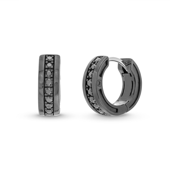 Vera Wang Men 1/3 CT. T.w. Black Diamond Huggie Hoop Earrings in Sterling Silver with Black Ruthenium