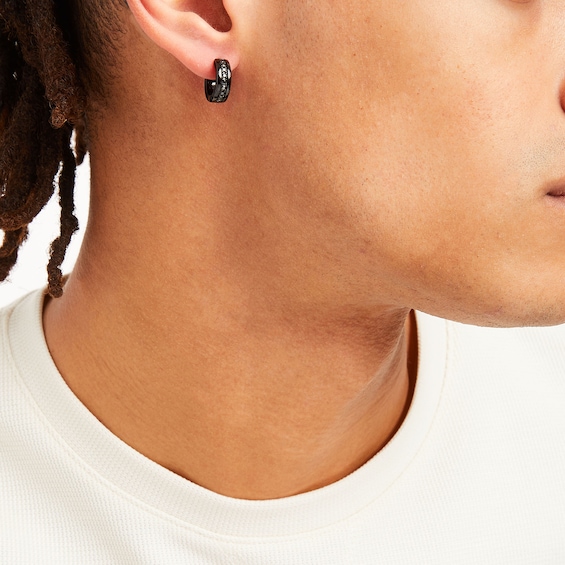Vera Wang Men's 1/3 CT. T.w. Black Diamond Huggie Hoop Earrings in Sterling Silver with Black Ruthenium