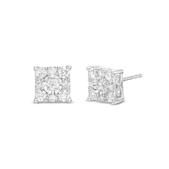 7/8 CT. T.w. Princess Multi-Diamond Stud Earrings in 10K White Gold
