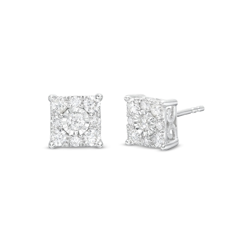 Main Image 1 of 7/8 CT. T.W. Princess Multi-Diamond Stud Earrings in 10K White Gold