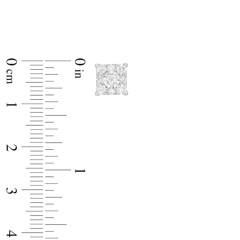 Main Image 3 of 7/8 CT. T.W. Princess Multi-Diamond Stud Earrings in 10K White Gold