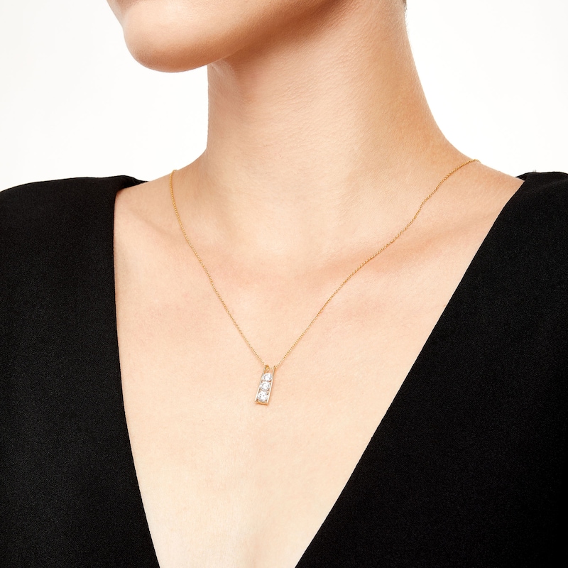 Main Image 2 of 1 CT. T.W. Certified Lab-Grown Diamond Linear Three Stone Bar Pendant in 14K Gold (F/SI2)