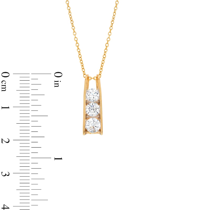Main Image 3 of 1 CT. T.W. Certified Lab-Grown Diamond Linear Three Stone Bar Pendant in 14K Gold (F/SI2)