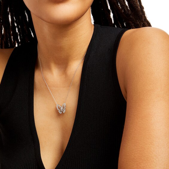1/5 CT. T.w. Diamond Butterfly Necklace in Sterling Silver