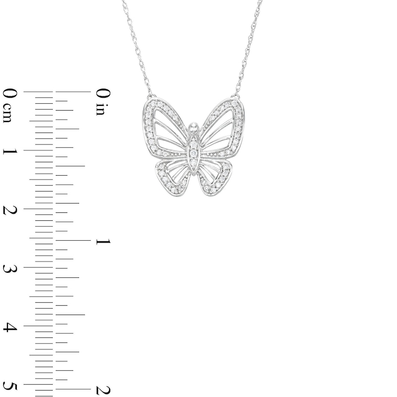 Main Image 3 of 1/5 CT. T.W. Diamond Butterfly Necklace in Sterling Silver