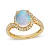 Thumbnail Image 0 of Oval Opal and 1/3 CT. T.W. Diamond Swirl Bypass Frame Ring in 10K Gold