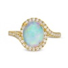 Thumbnail Image 3 of Oval Opal and 1/3 CT. T.W. Diamond Swirl Bypass Frame Ring in 10K Gold