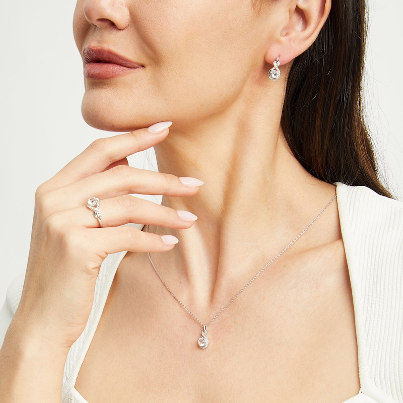 Main Image 2 of White Lab-Created Sapphire Infinity Ribbon Pendant, Ring and Drop Earrings Set in Sterling Silver