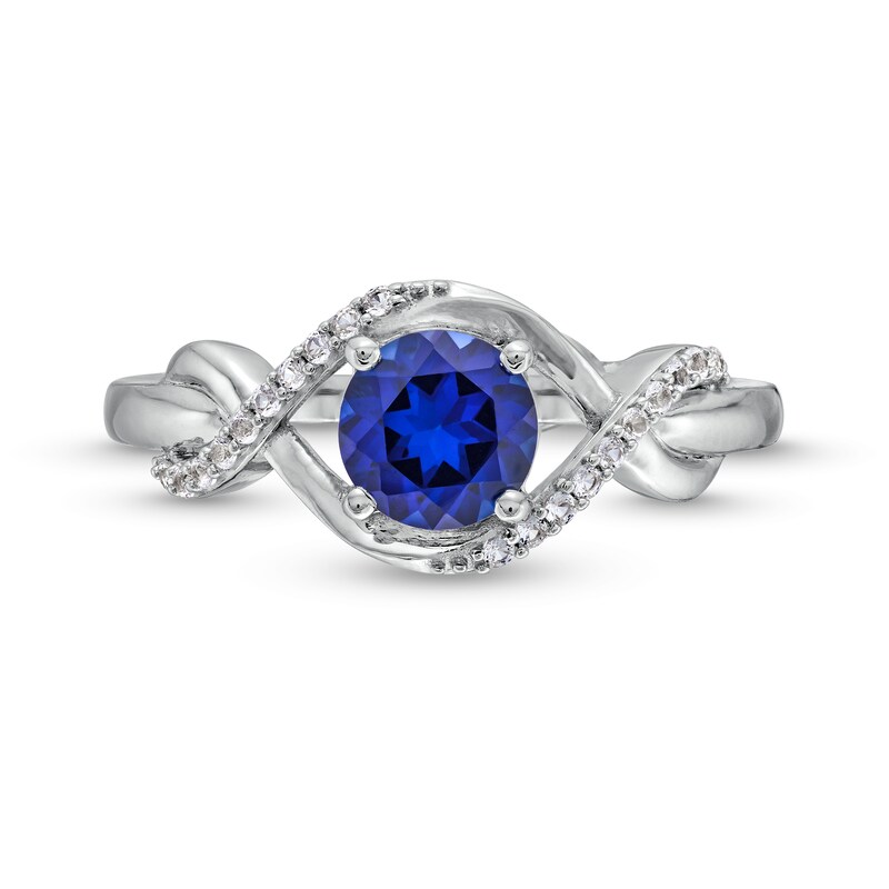 Main Image 4 of Blue Lab-Created Sapphire and White Lab-Created Sapphire Infinity Pendant, Earrings and Ring Set in Sterling Silver