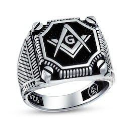 Textured Masonic Ring in Oxidized Sterling Silver