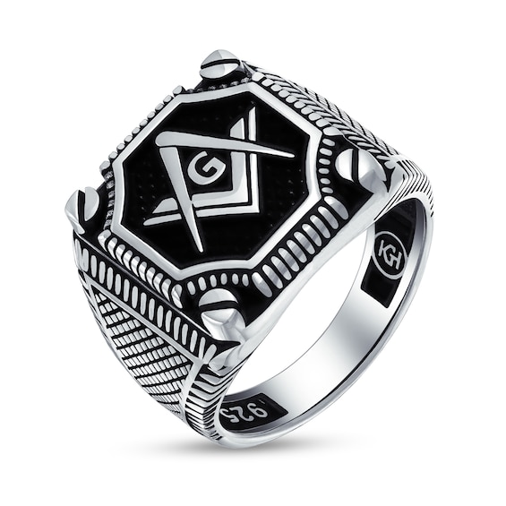 Textured Masonic Ring in Oxidized Sterling Silver