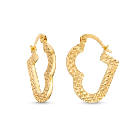 Diamond-Cut Heart-Shaped Hoop Earrings in Hollow 14K Gold