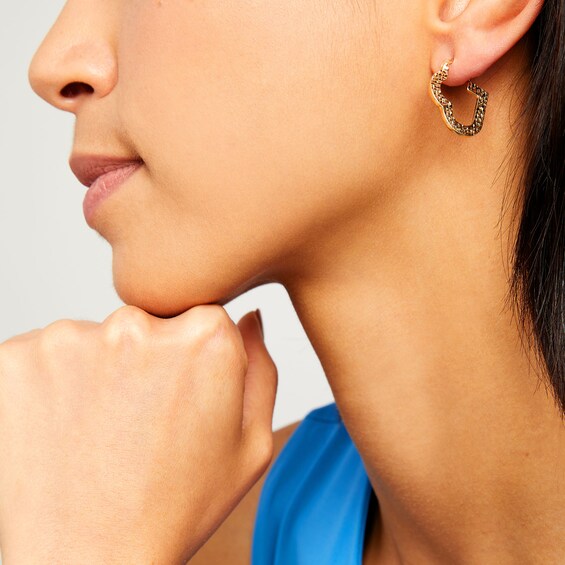 Diamond-Cut Heart-Shaped Hoop Earrings in Hollow 14K Gold