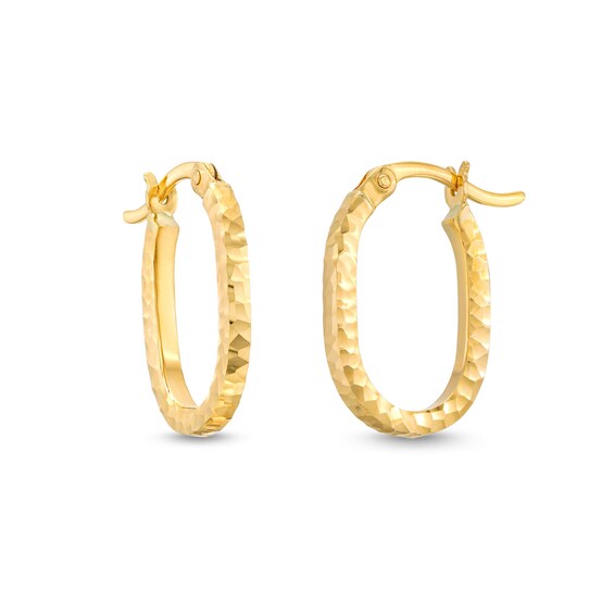 Diamond-Cut Oval Hoop Earrings in Hollow 14K Gold