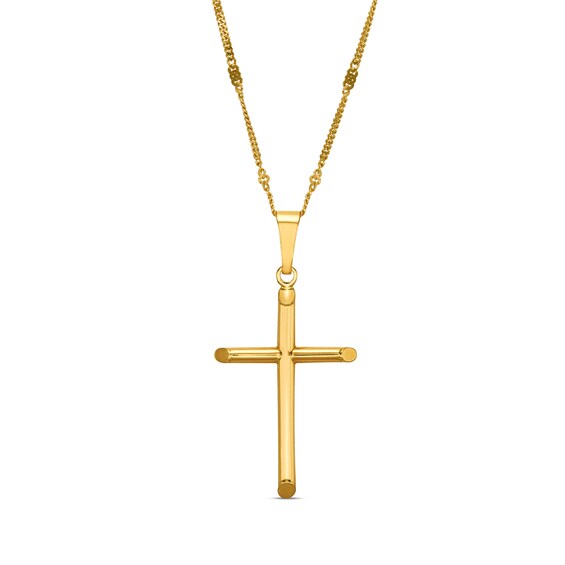 Tube Cross Pendant in Hollow 10K Gold