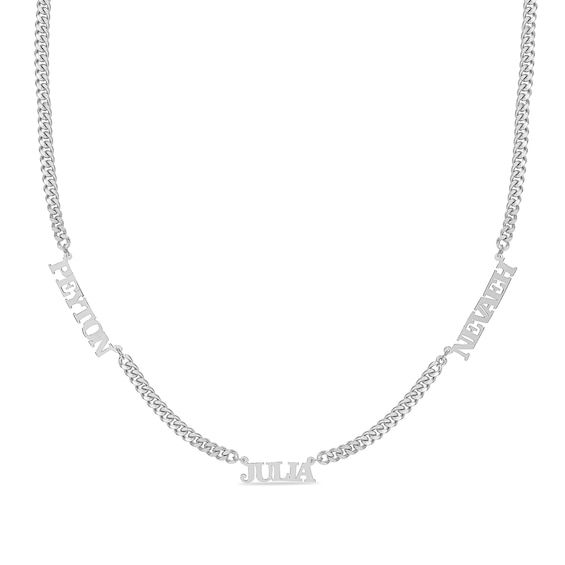 Name Plate Station Necklace in Sterling Silver (3 Lines)