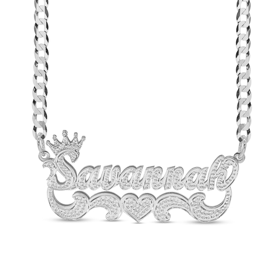 Crown Name Plate with Scrollwork Necklace in Sterling Silver (1 Line)