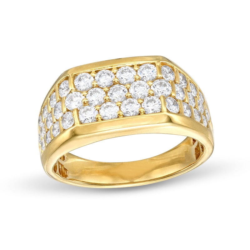 Men's 2 CT. T.W. Certified Lab-Created Diamond Triple Row Squared Ring in 14K Gold (F/SI2)